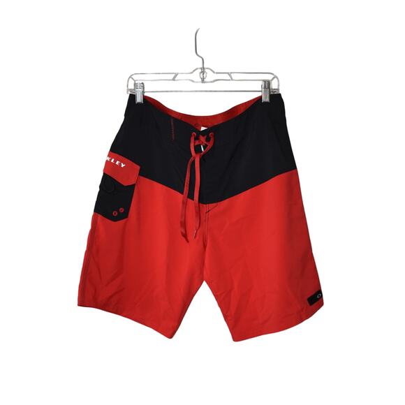 Oakley Red/Black Not Lined Swim Trunks Size 32 - Picture 1 of 6